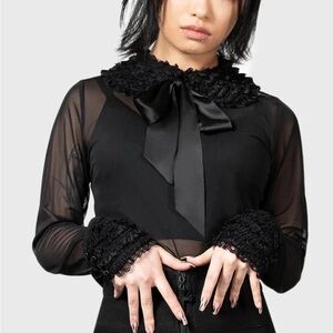 Killstar Gothic Dark Harvest Ruffle Mesh Ribbon Top NWT